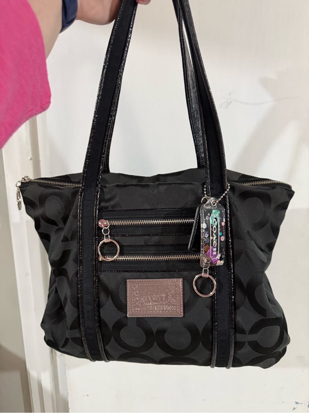 Coach Poppy Op Art Glam Tote Black Jacquard Shoulder Bag